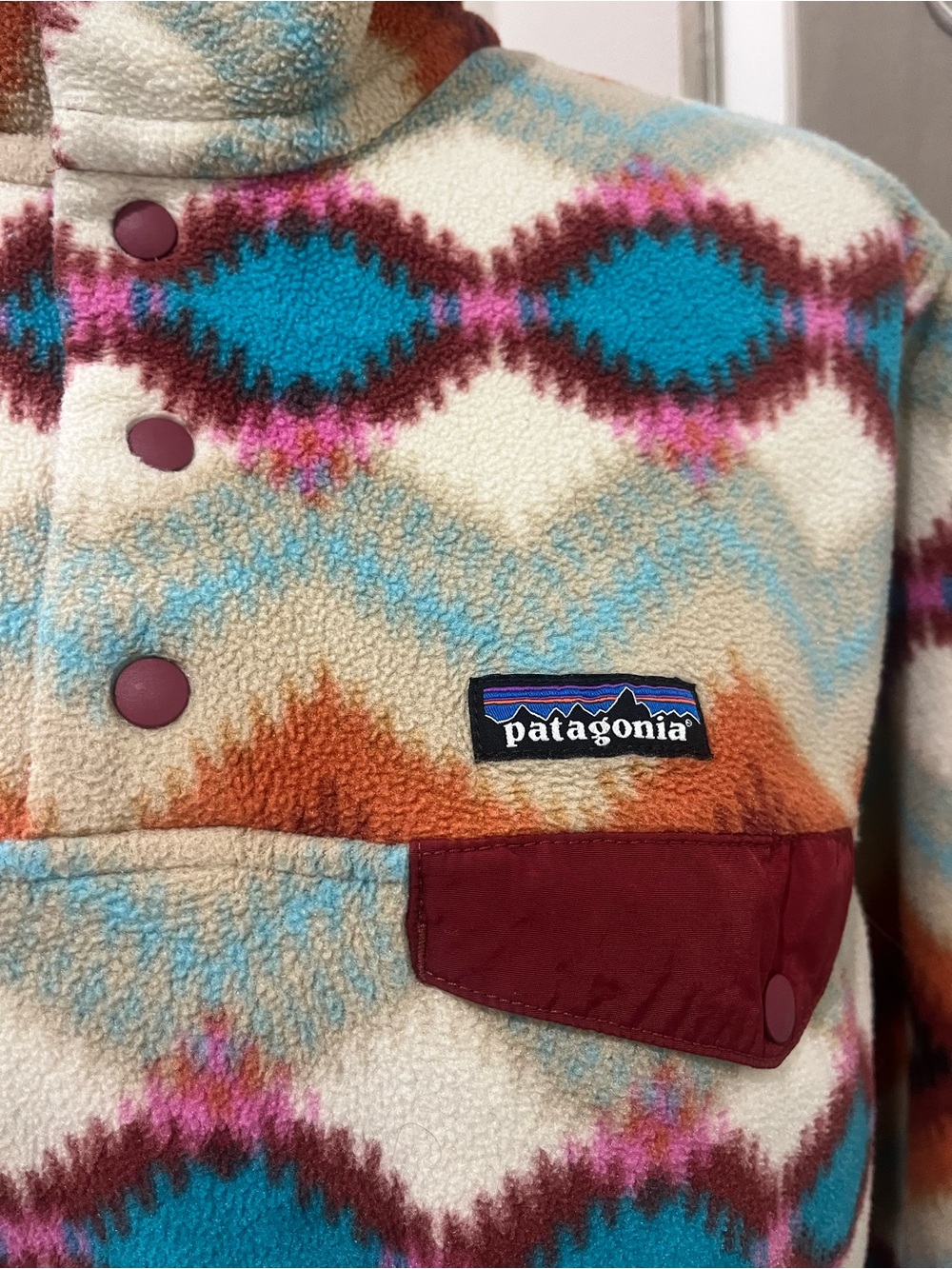 Patagonia Synchilla Snap T Pullover Timber Twist Cinder Red Aztec Women's Large - Picture 7 of 8